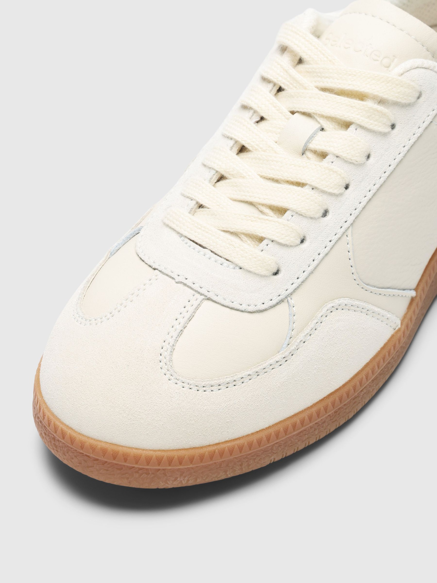 LÆDER LØBESKO MED LOW TOP, White, highres