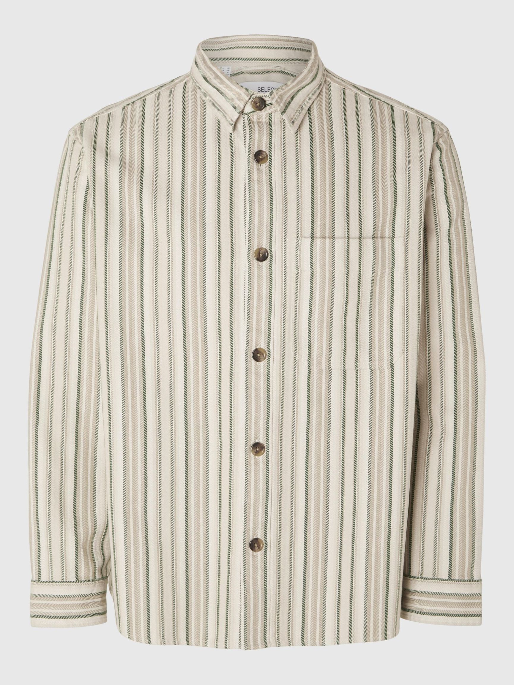 STRIPED COTTON OVERSHIRT, Egret, highres