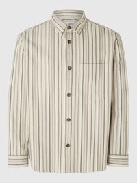 STRIPED COTTON OVERSHIRT, Egret, highres