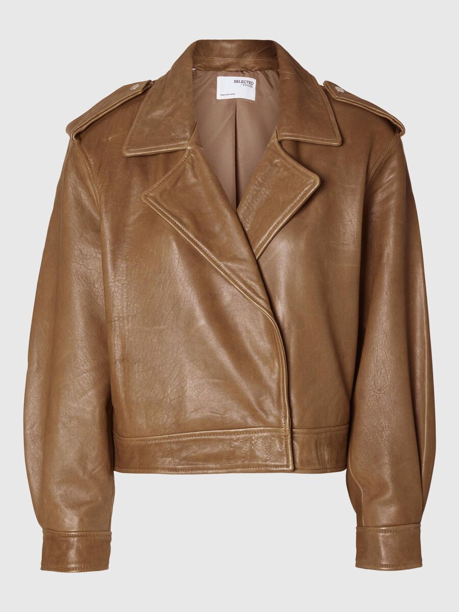 Selected STRUCTURED LEATHER JACKET, Coca Mocha, highres - 16095121_CocaMocha_001.jpg