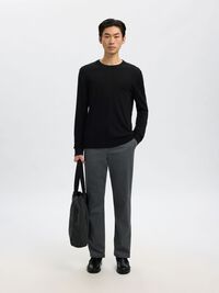 100% MERINO WOOL CREWNECK JUMPER, Black, highres
