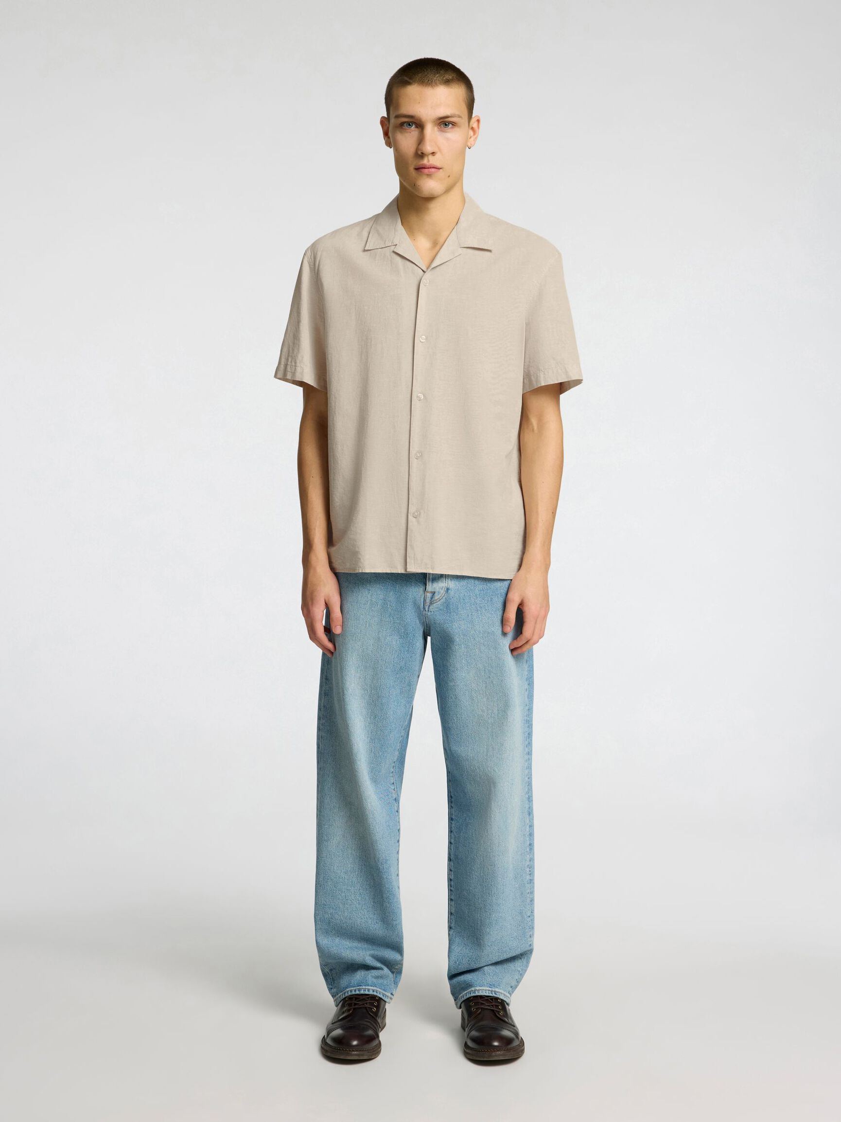 LINEN BLEND SHORT SLEEVED SHIRT, Pure Cashmere, highres