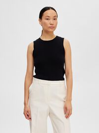SANS MANCHES TOP EN MAILLE, Black, highres