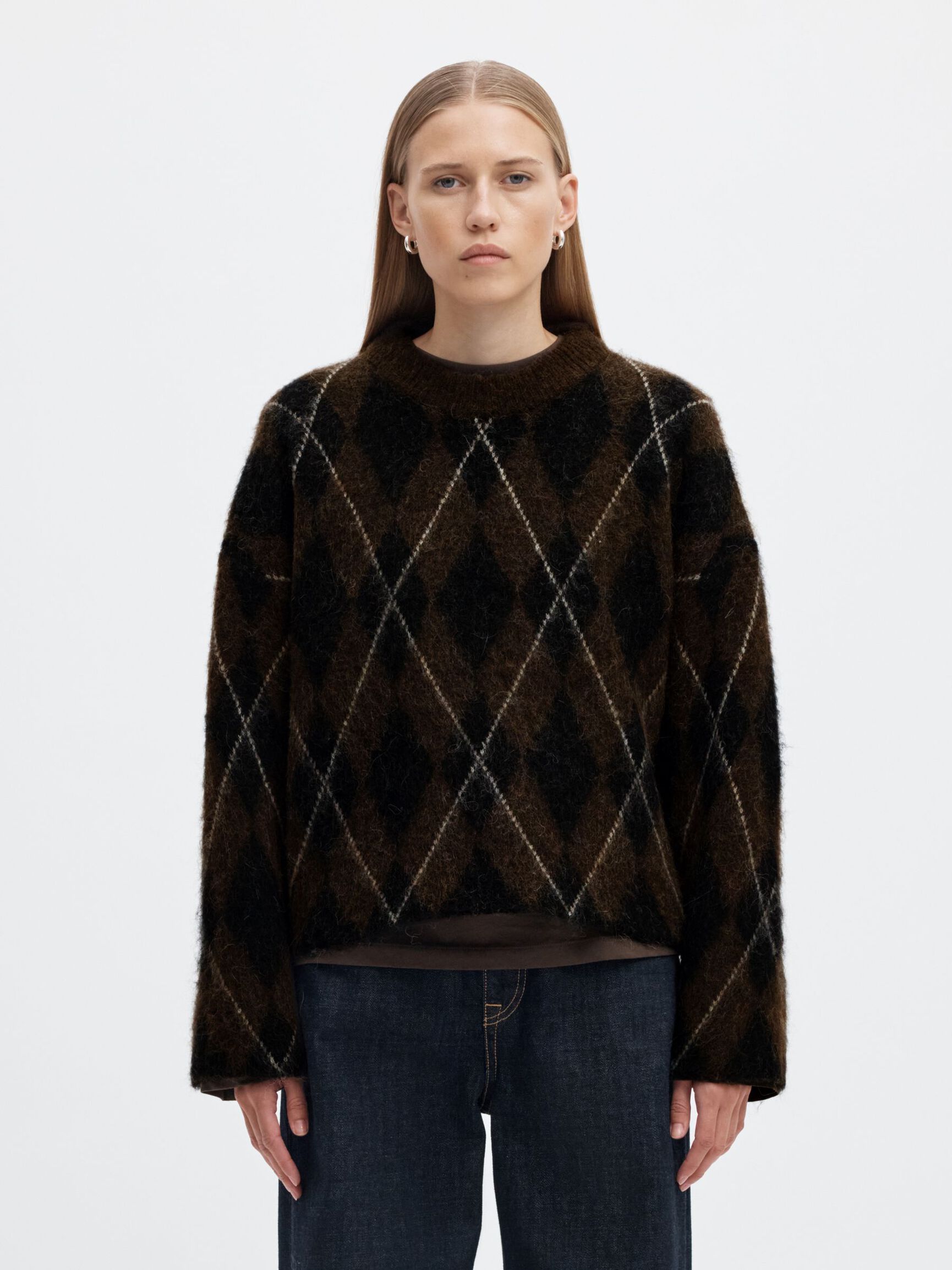 ARGYLE KNITTED JUMPER, Delicioso, highres
