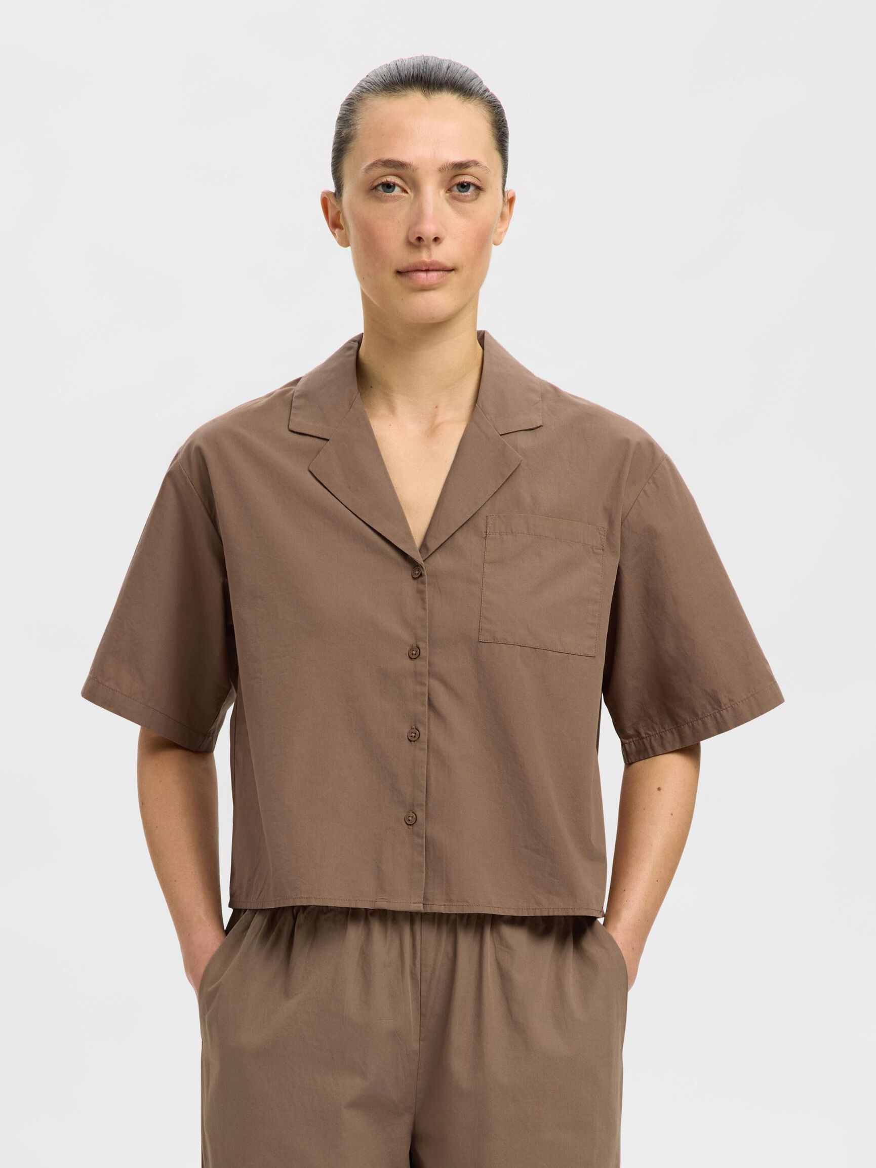 KURZARM CROP-BLUSE, Coca Mocha, highres