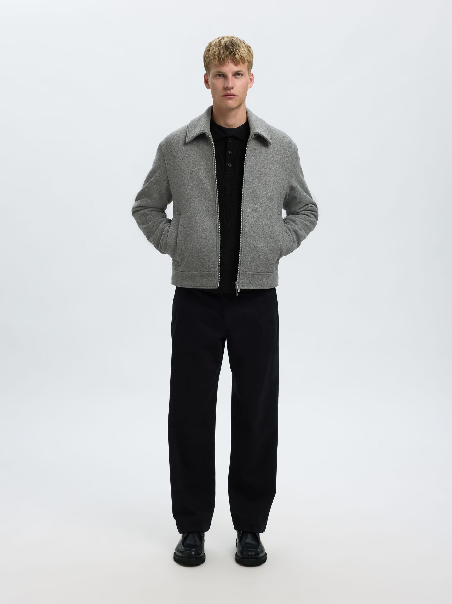 STRUKTURERET BOMULD POLO, Black, highres