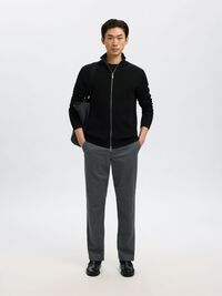 ZIPPED HIGH NECK KNITTED CARDIGAN, Black, highres