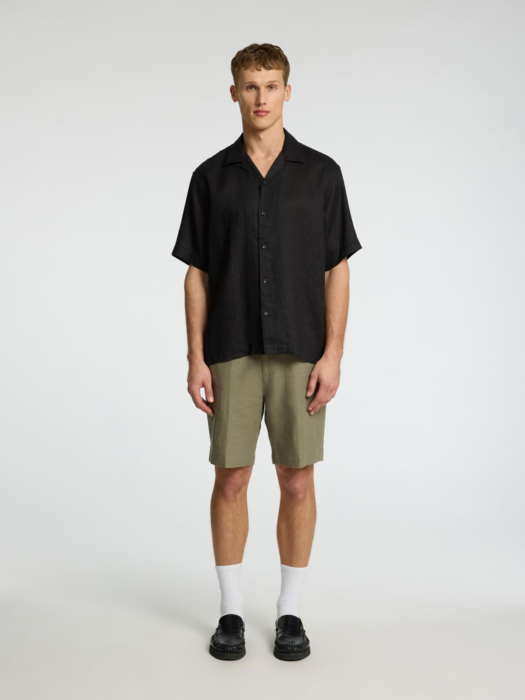 CAMICIA A MANICHE CORTE, Black, highres