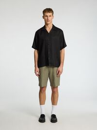 100% LINNEN OVERHEMD MET KORTE MOUWEN, Black, highres