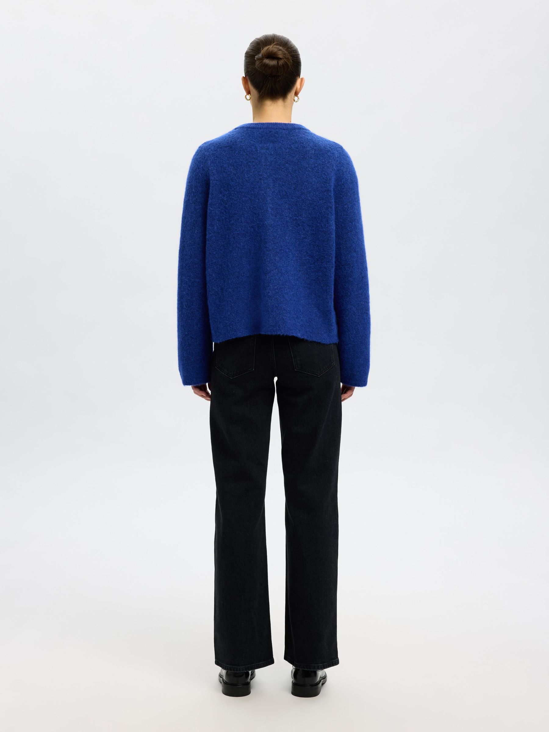 WOOL BLEND KNITTED CARDIGAN, Dazzling Blue, highres