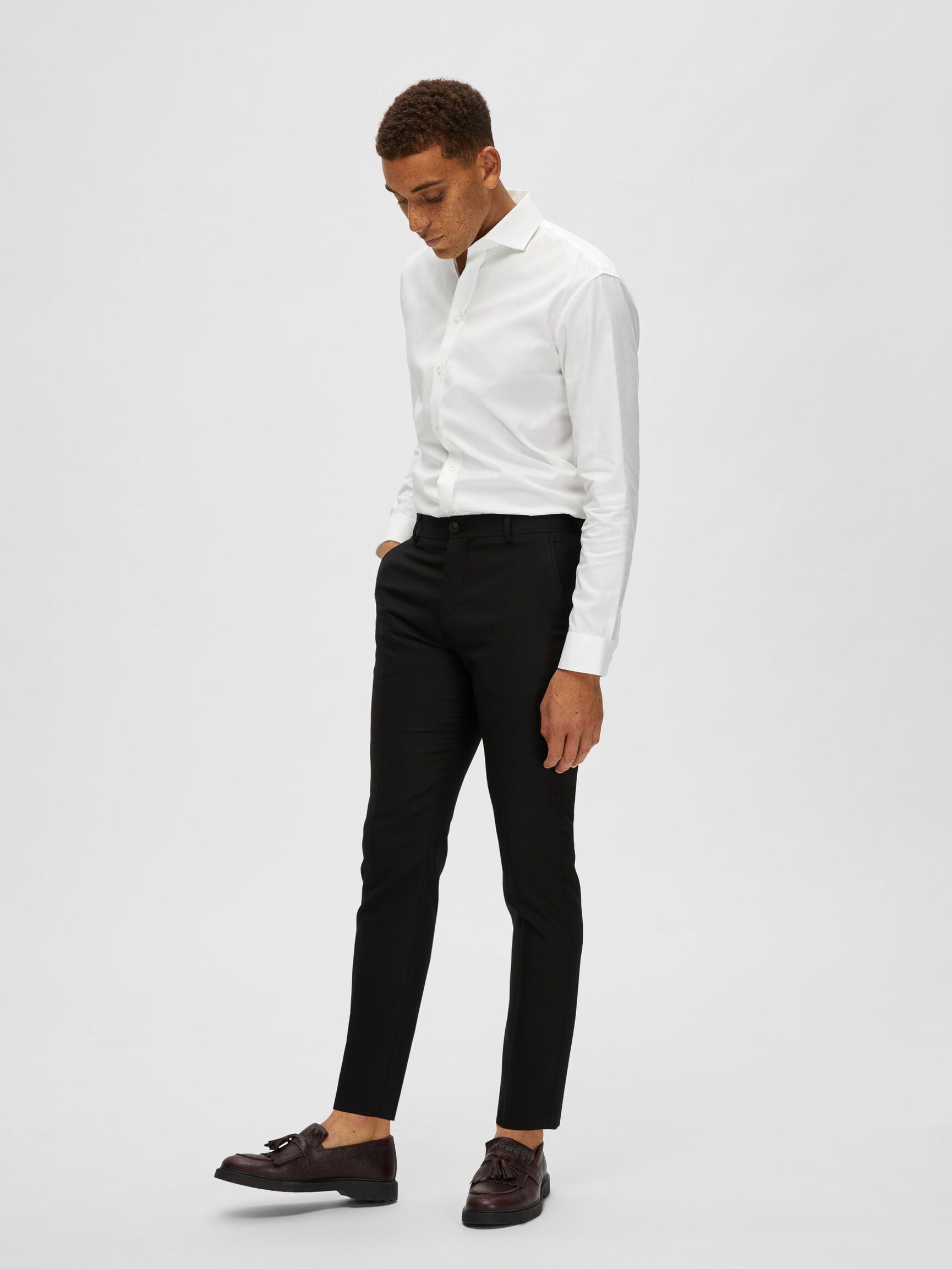 GEWEBTER WOLLGEMISCH HOSE, Black, highres