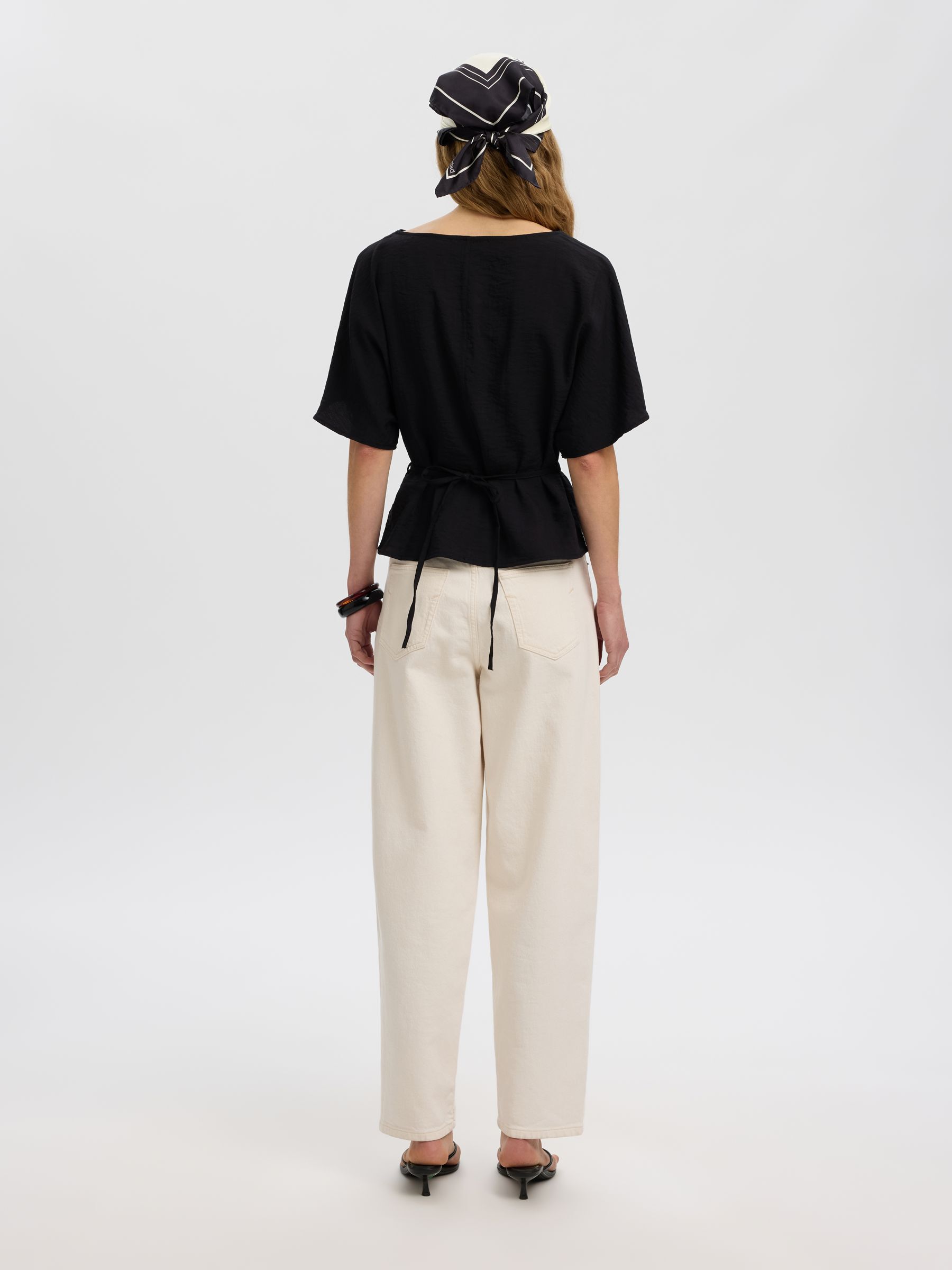VISCOSE BLEND PLEATED  BLOUSE, Black, highres