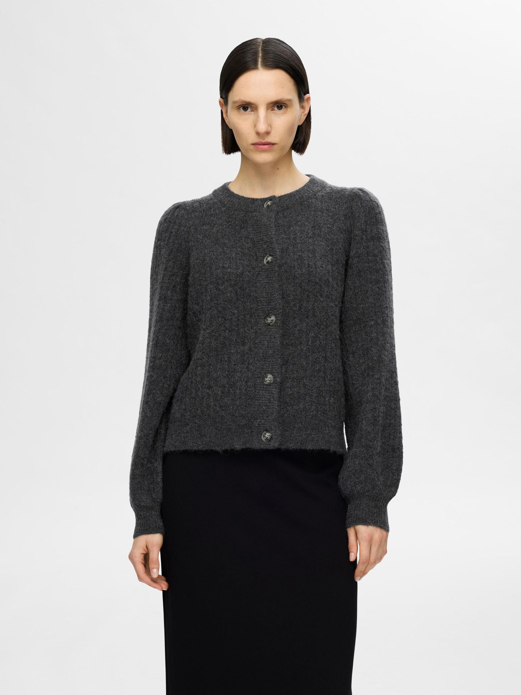 STRUCTURED WOOL BLEND CARDIGAN, Volcanic Ash, highres