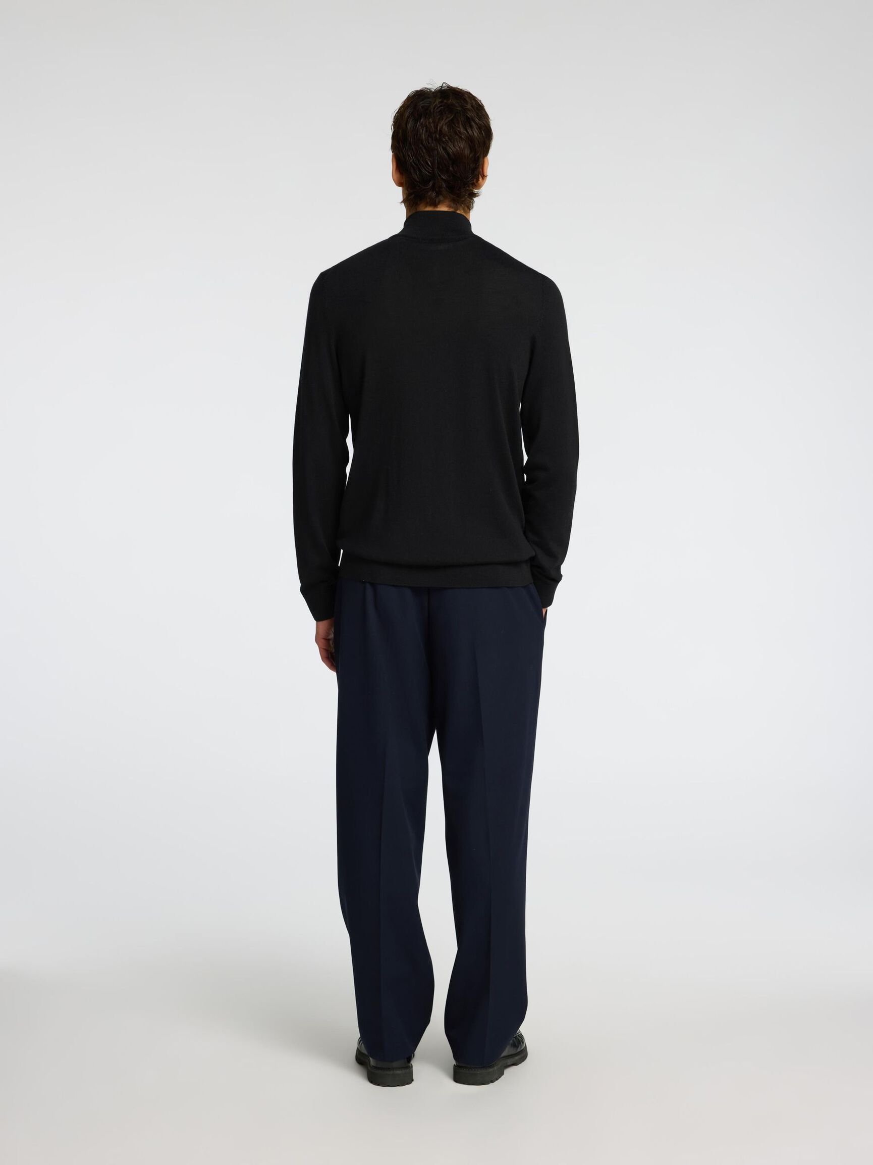 100% MERINO WOOL HALF-ZIP JUMPER, Black, highres