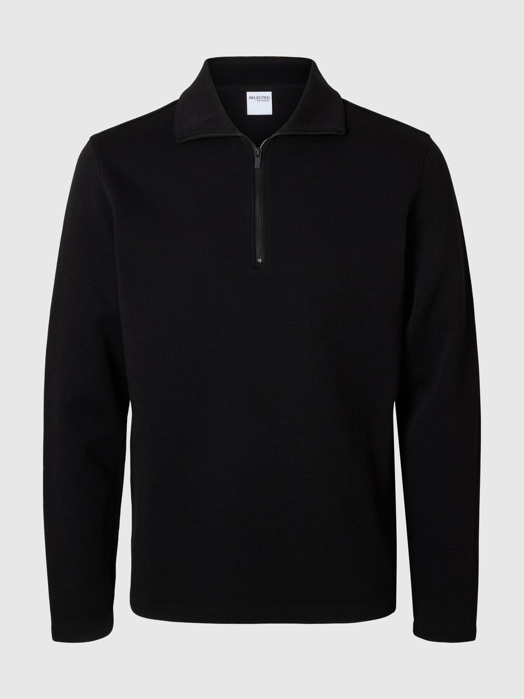 BAUMWOLLMIX SWEATSHIRT MIT REISSVERSCHLUSS, Black, highres