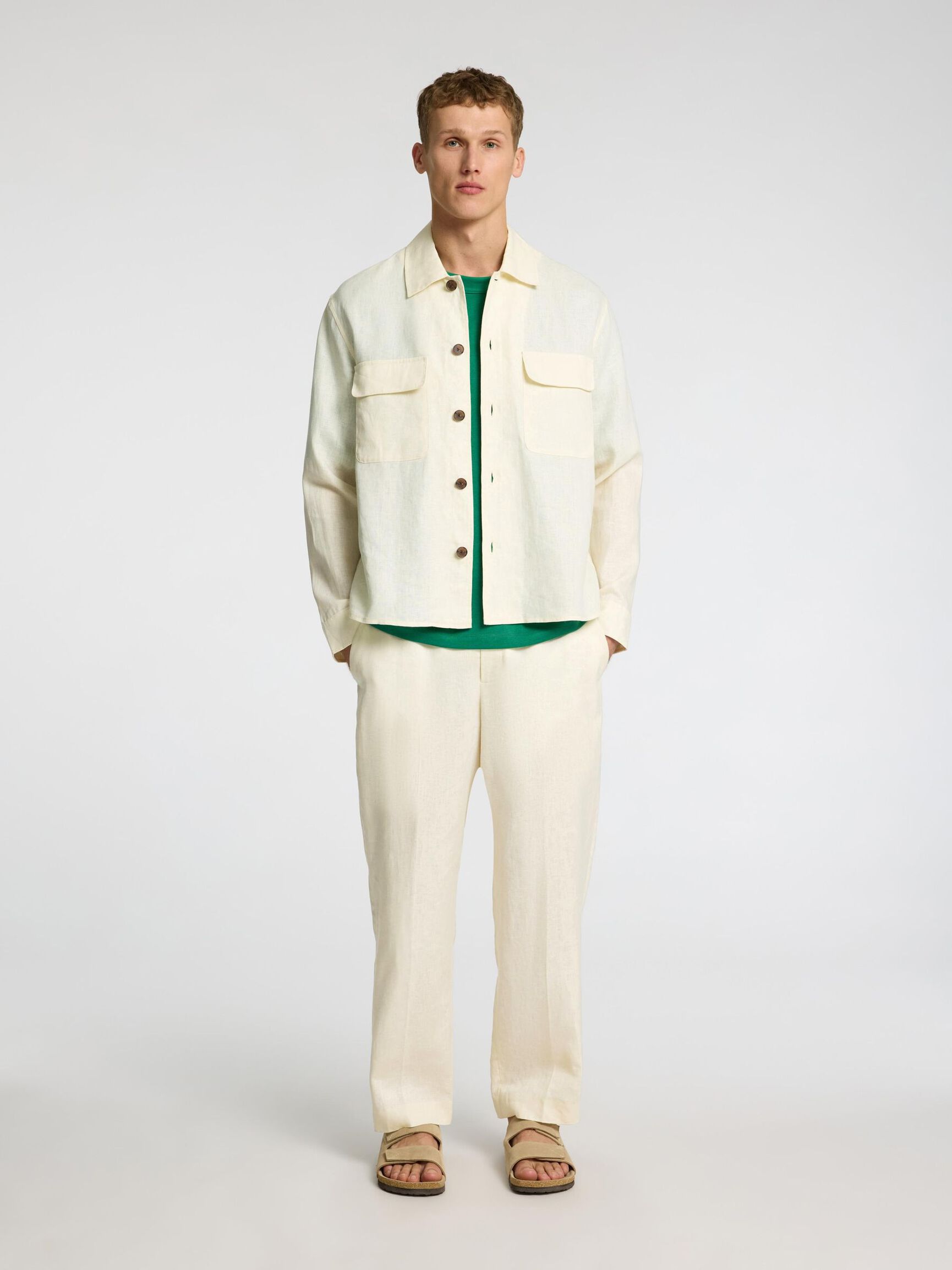 LOOSE FIT LINEN TROUSERS, Egret, highres