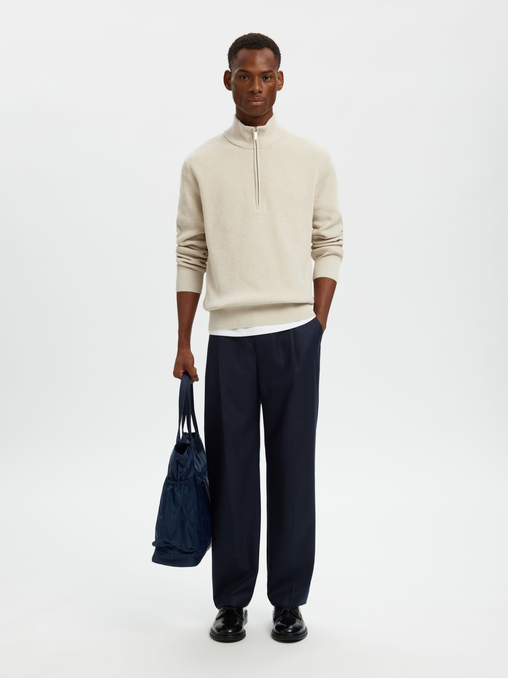 HIGH ZIP PULLOVER, Oatmeal, highres