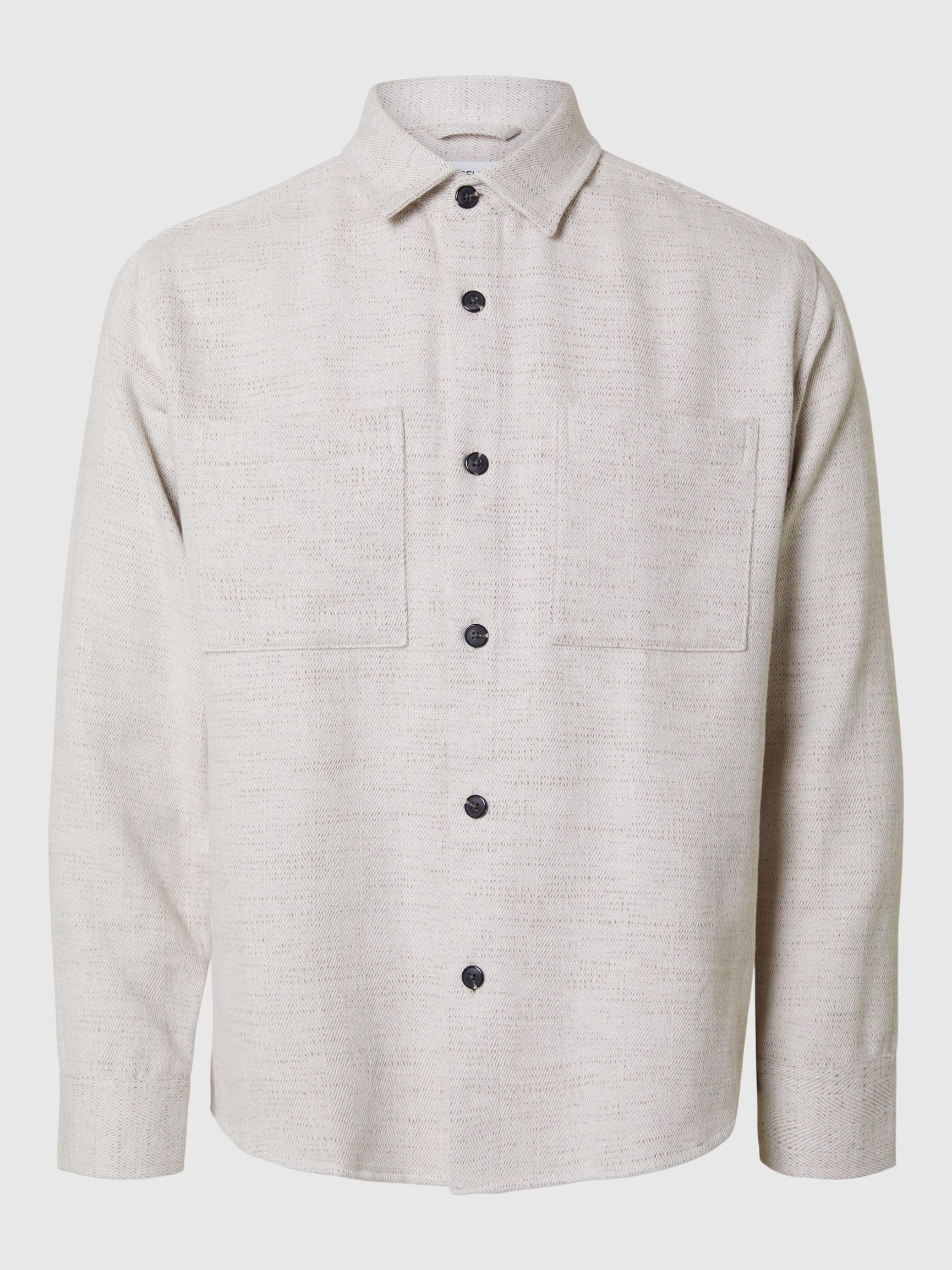 REGULAR FIT LINEN BLEND OVERSHIRT, Oatmeal, highres
