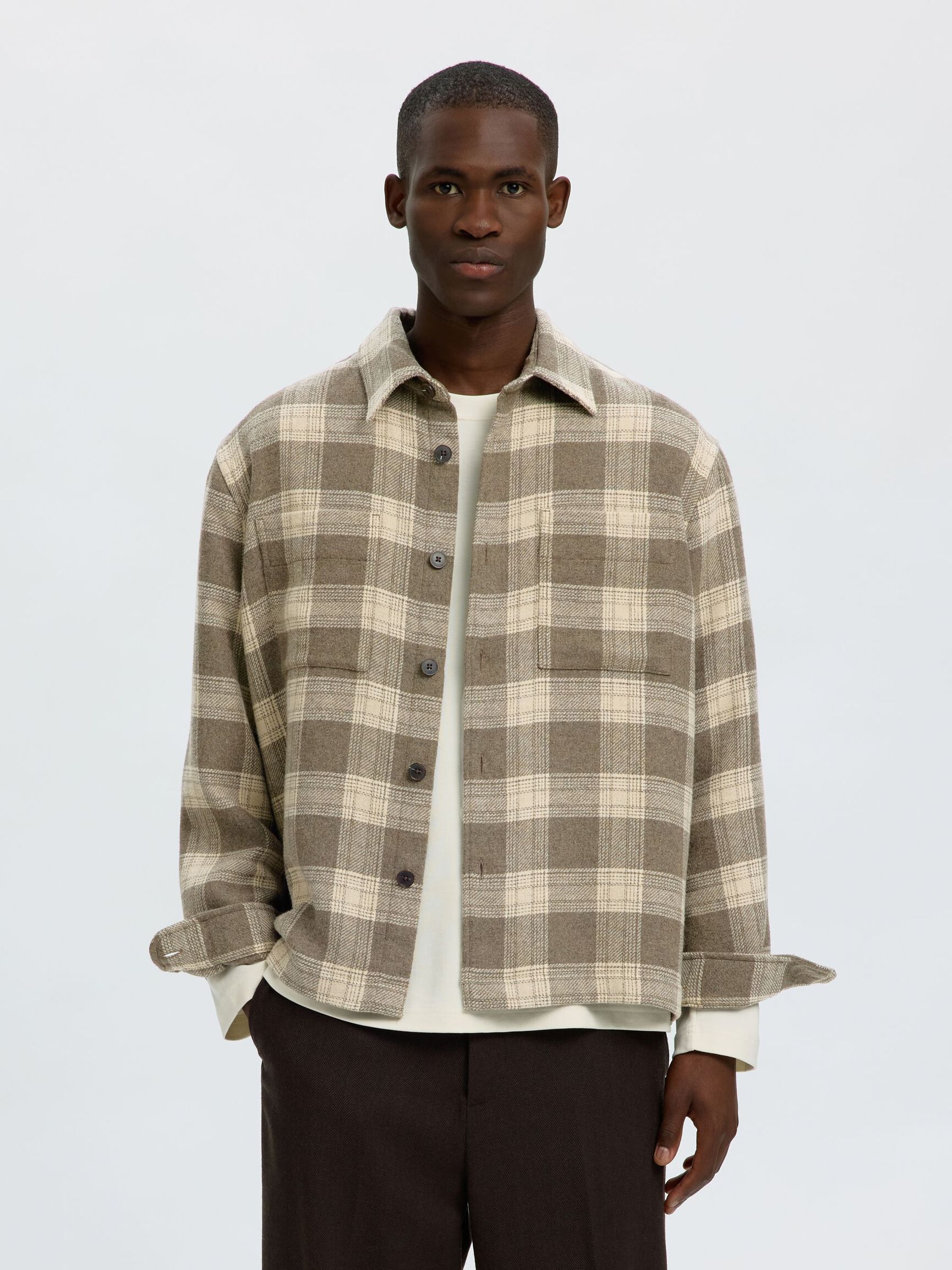 REGULAR FIT OVERSHIRT, Oatmeal, highres