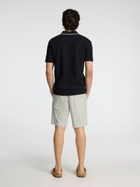 COTTON BLEND SPLIT NECK POLO SHIRT, Black, highres