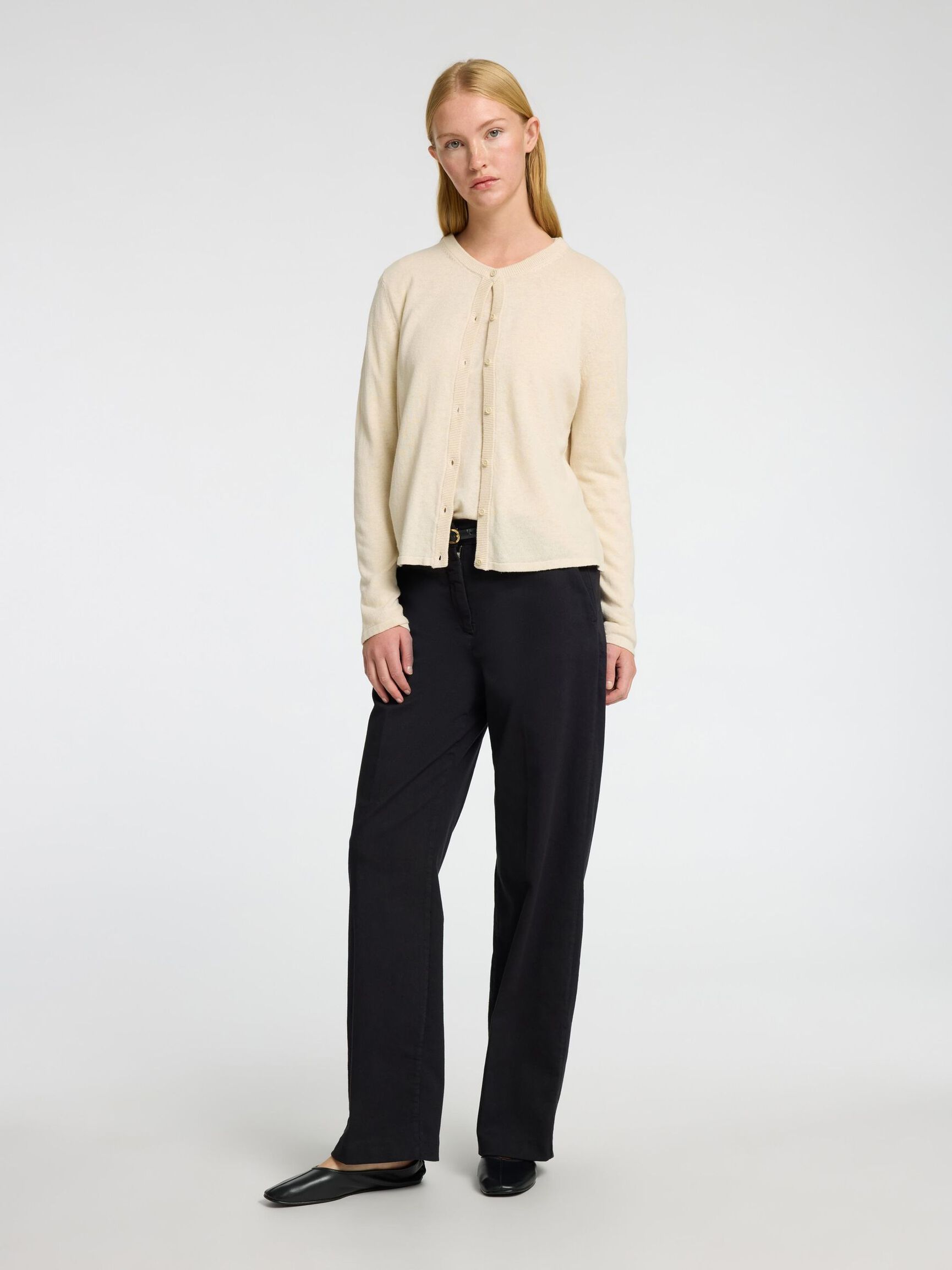 LINNENMIX GEBREID VEST, Birch, highres