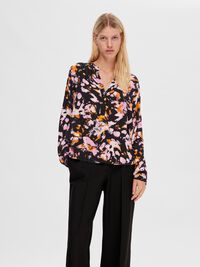 BEDRUKT SHIRT MET LANGE MOUWEN, Black, highres