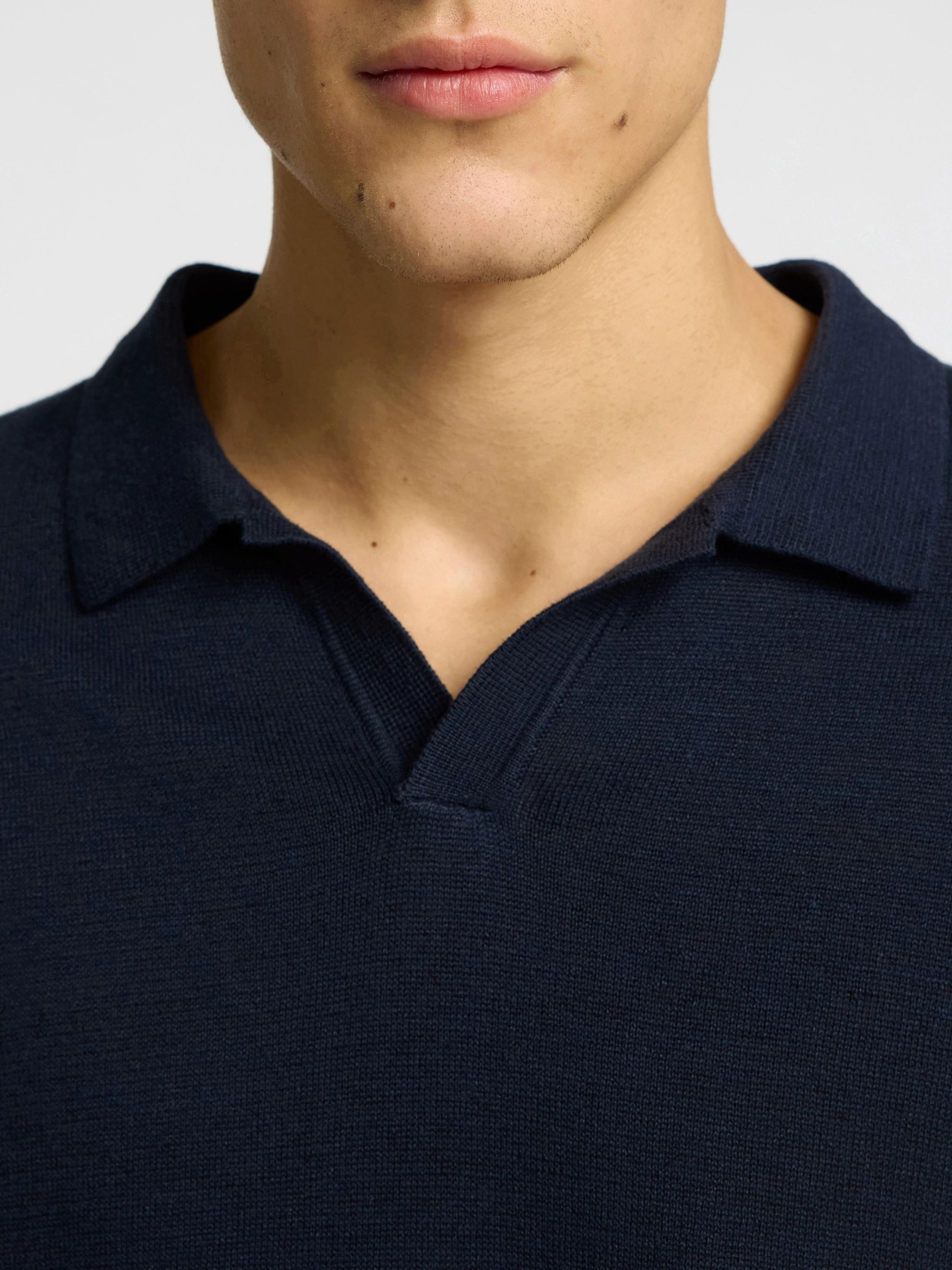 KORTÆRMET STRIKKET POLOSHIRT, Sky Captain, highres