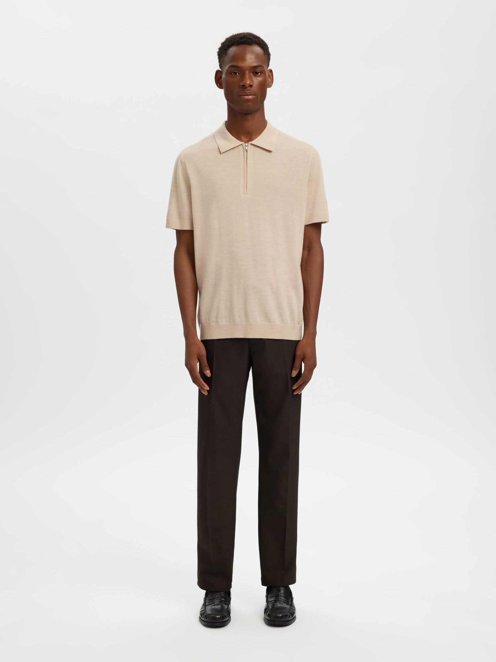 100% MERINOULL PIKÉTRÖJA, Oatmeal, highres