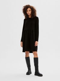 LONG-SLEEVED MINI DRESS, Black, highres