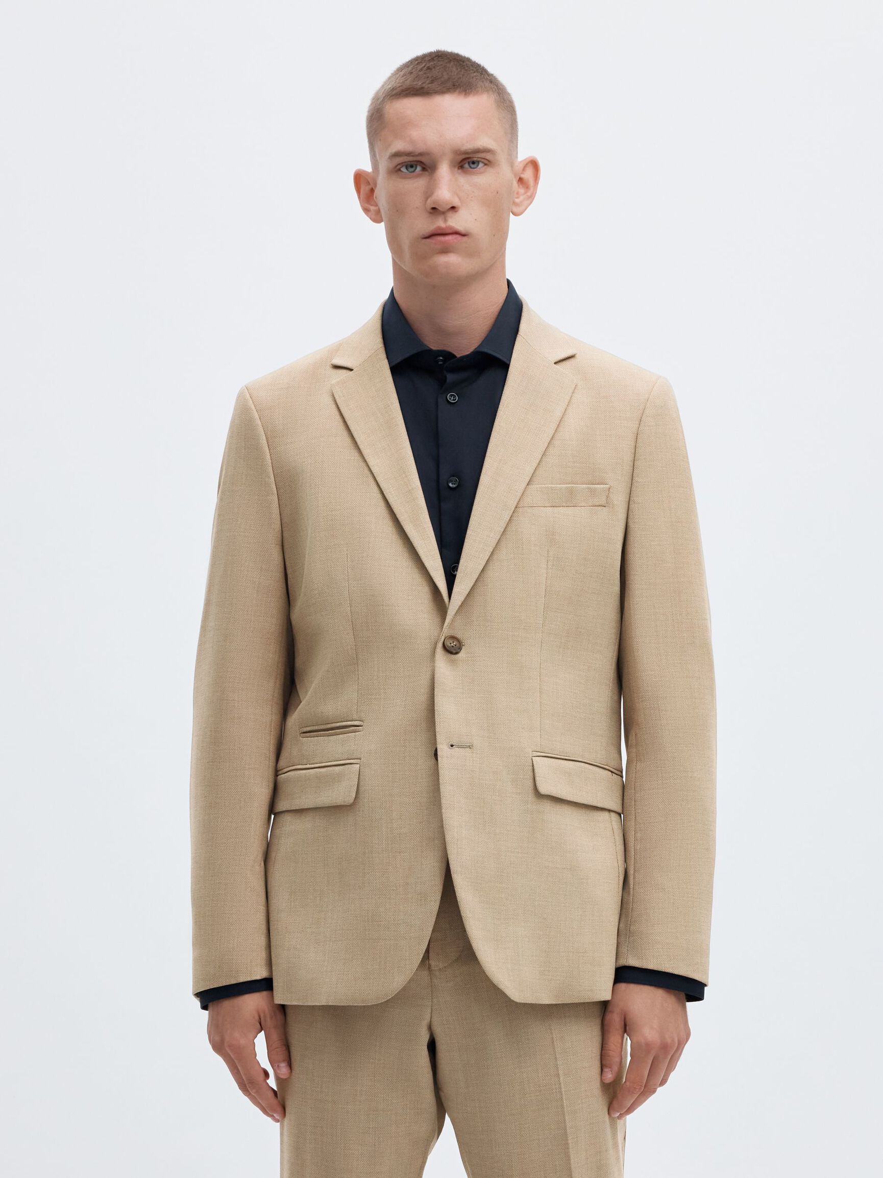 GEWEBTER WOLLGEMISCH BLAZER, Sand, highres