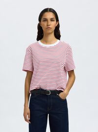 GESTREEPT BOXY T-SHIRT, Equestrian Red, highres