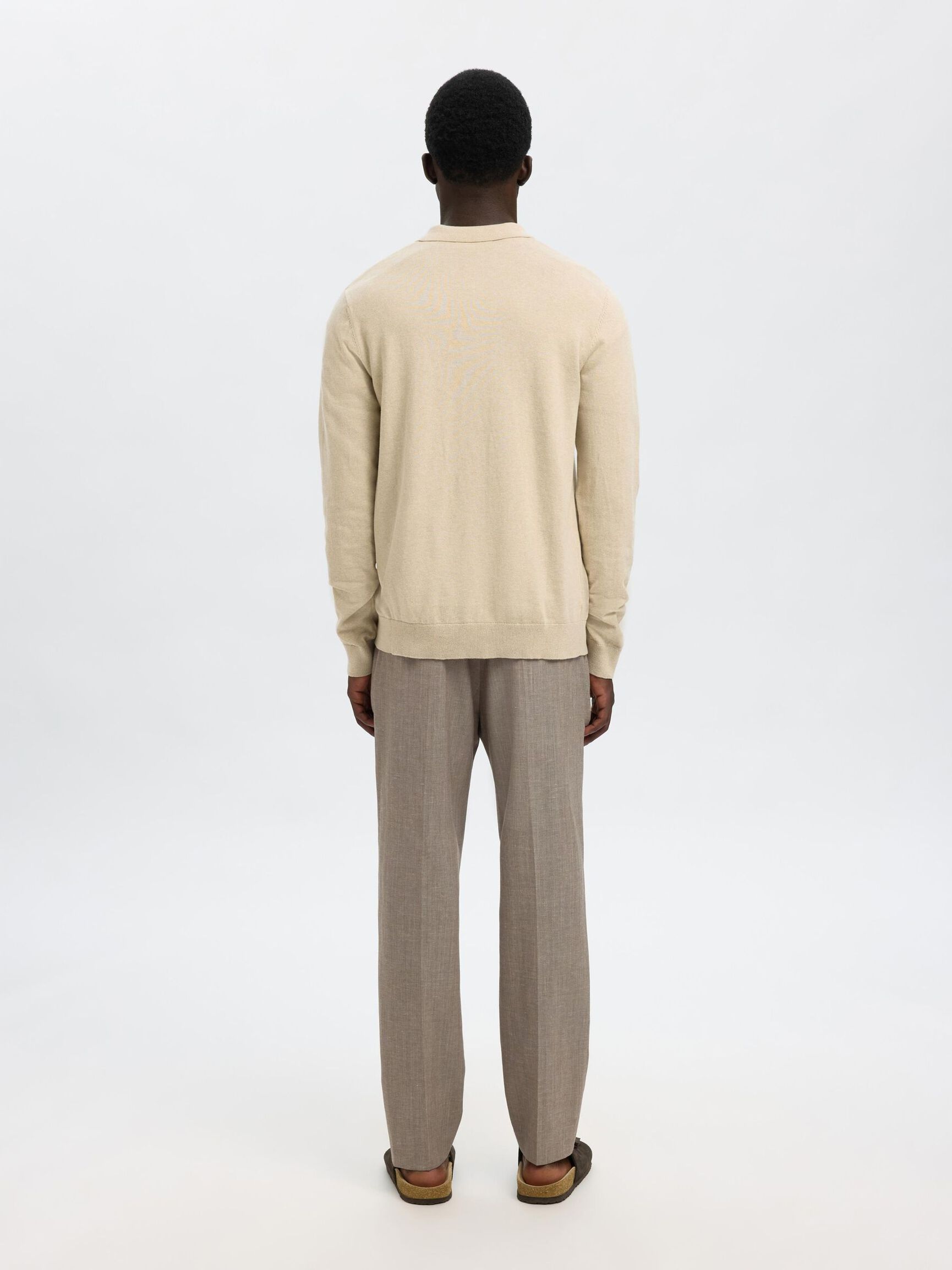 STRICK LANGARM-POLOSHIRT, Oatmeal, highres