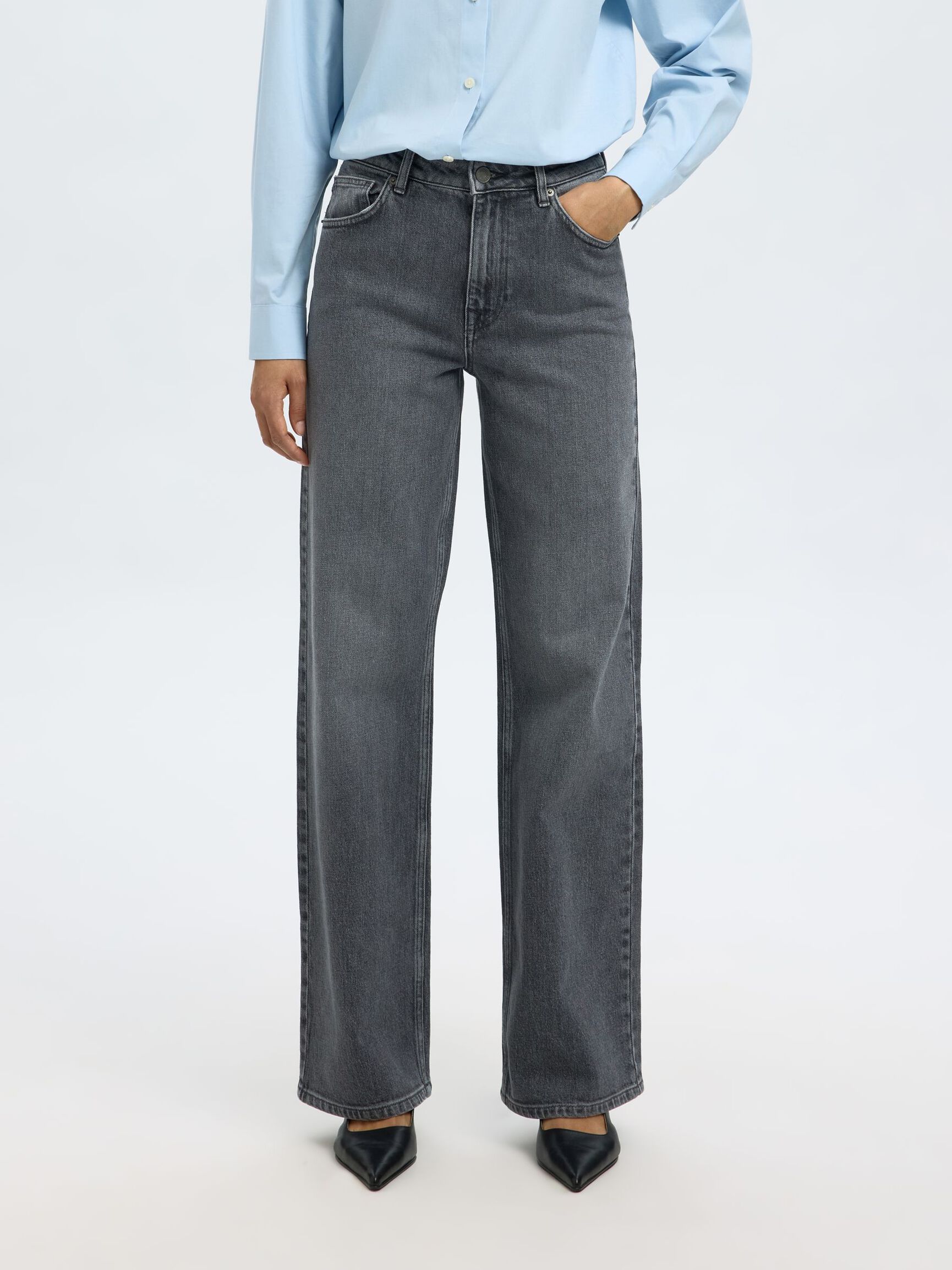 HIGH WAIST WIDE LEG JEANS, Medium Grey Denim, highres
