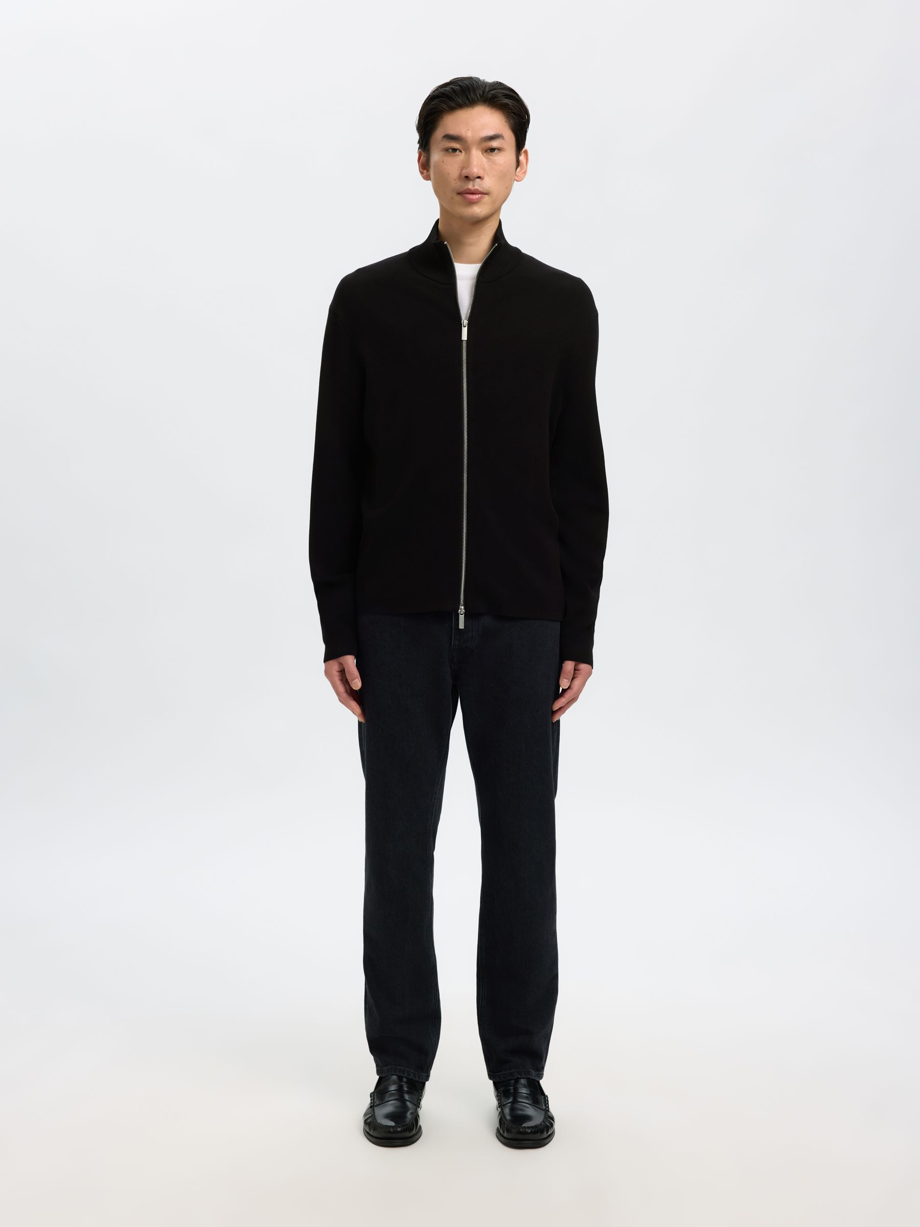 RELAXED FIT STRICKJACKE, Black, highres