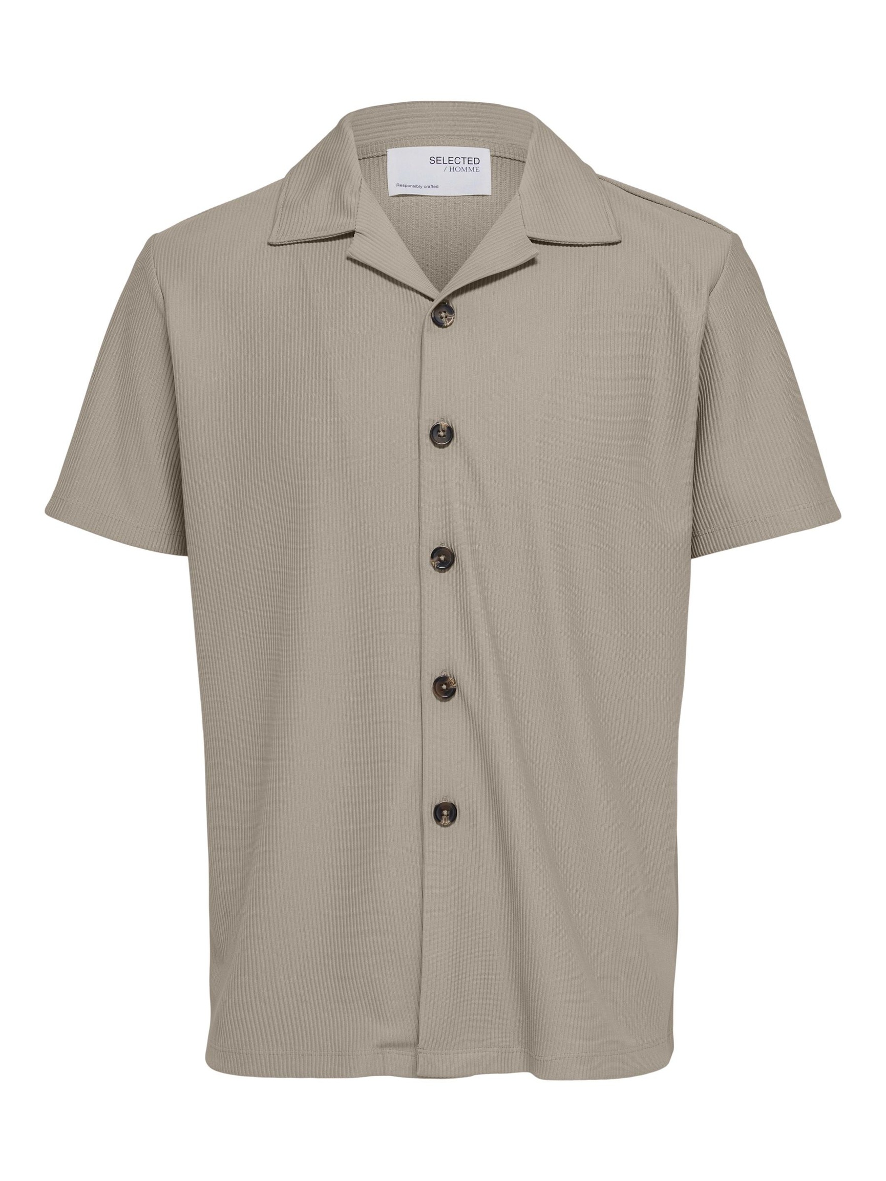 RIBBED CUBAN COLLAR SHORT SLEEVED SHIRT, Pure Cashmere, highres