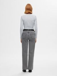 RIBBED LONG SLEEVED TOP, Light Grey Melange, highres