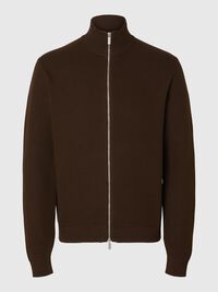 ZIPPED HIGH NECK KNITTED CARDIGAN, Demitasse, highres