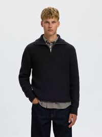 WOOL BLEND HALF-ZIP JUMPER, Black, highres