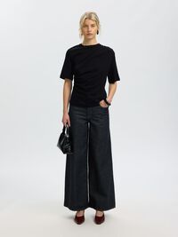 GATHERED T-SHIRT, Black, highres