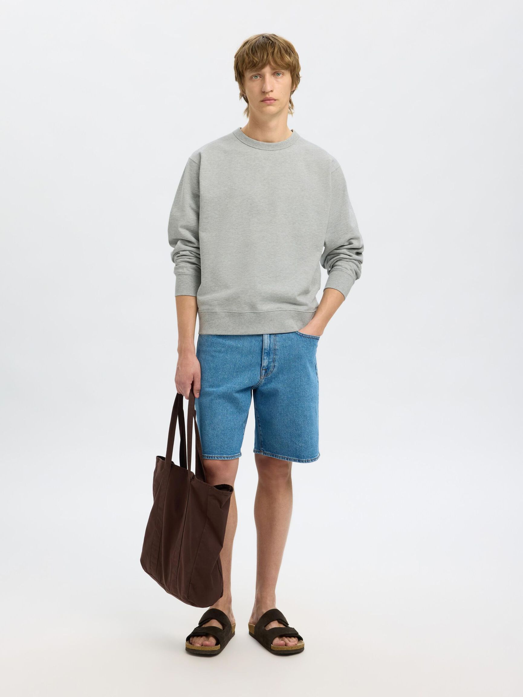 100% BAUMWOLL SWEATSHIRT, Light Grey Melange, highres