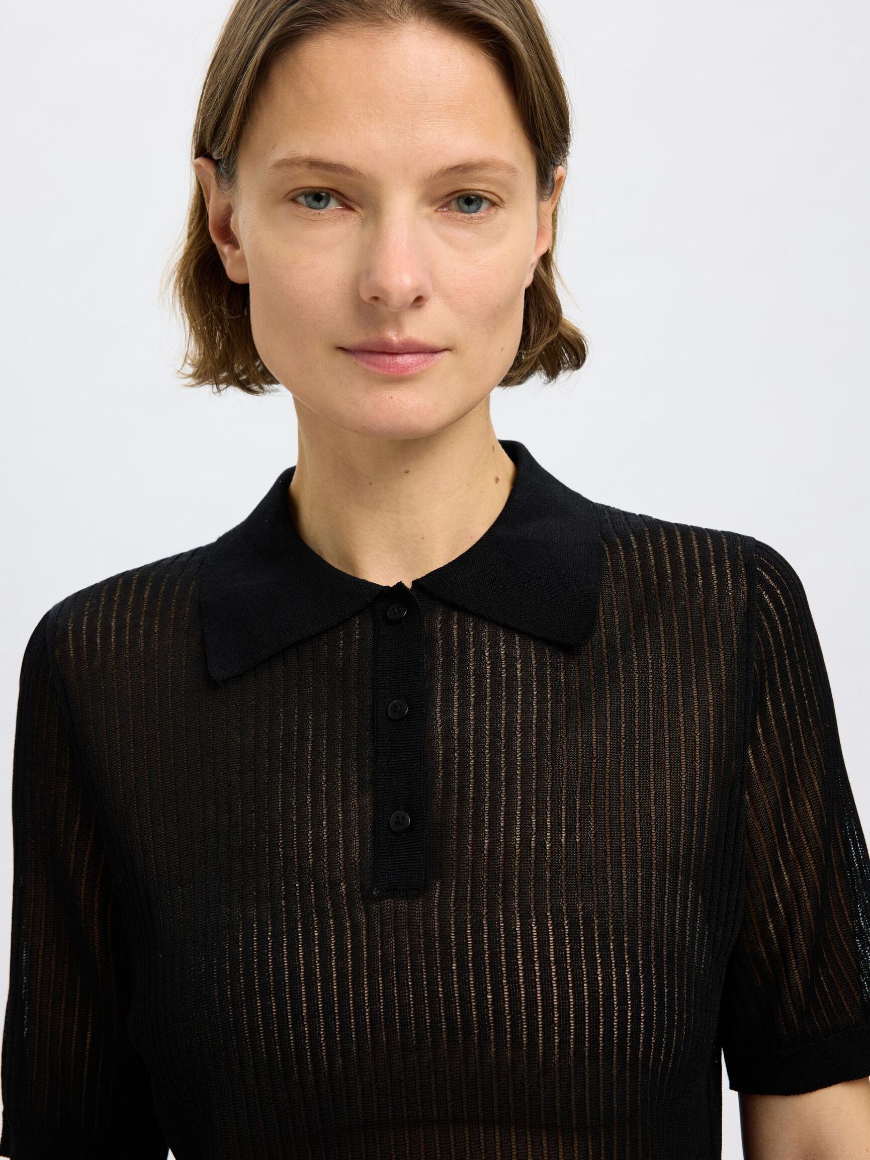 MANCHES COURTES POLO EN MAILLE, Black, highres