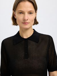SHORT SLEEVED KNITTED POLO SHIRT, Black, highres