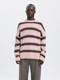 STRIPED KNITTED PULLOVER, Barely Pink, highres