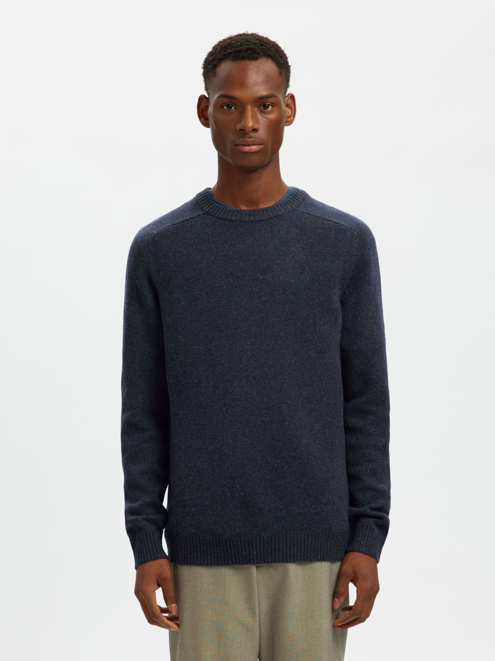 CREW NECK KNITTED JUMPER, Dark Sapphire, highres