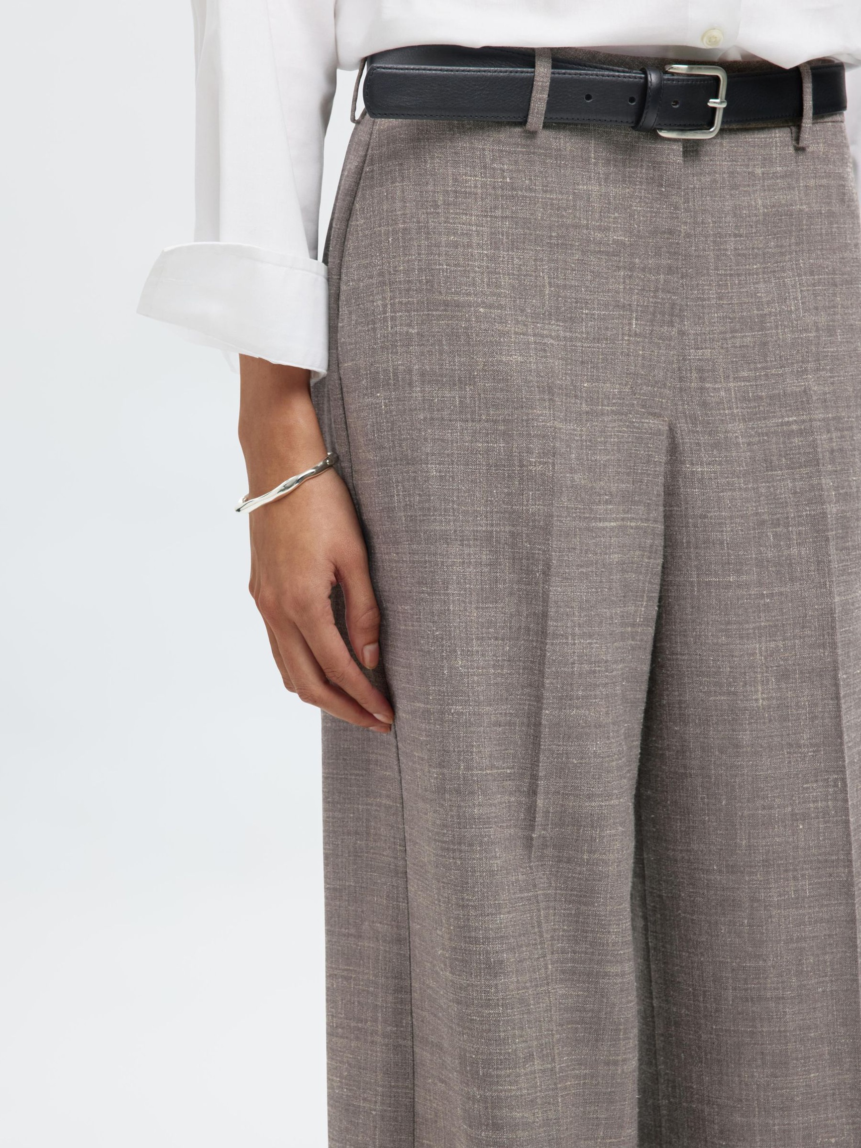 TAILORED WIDE-LEG TROUSERS, Dark Sand Melange, highres