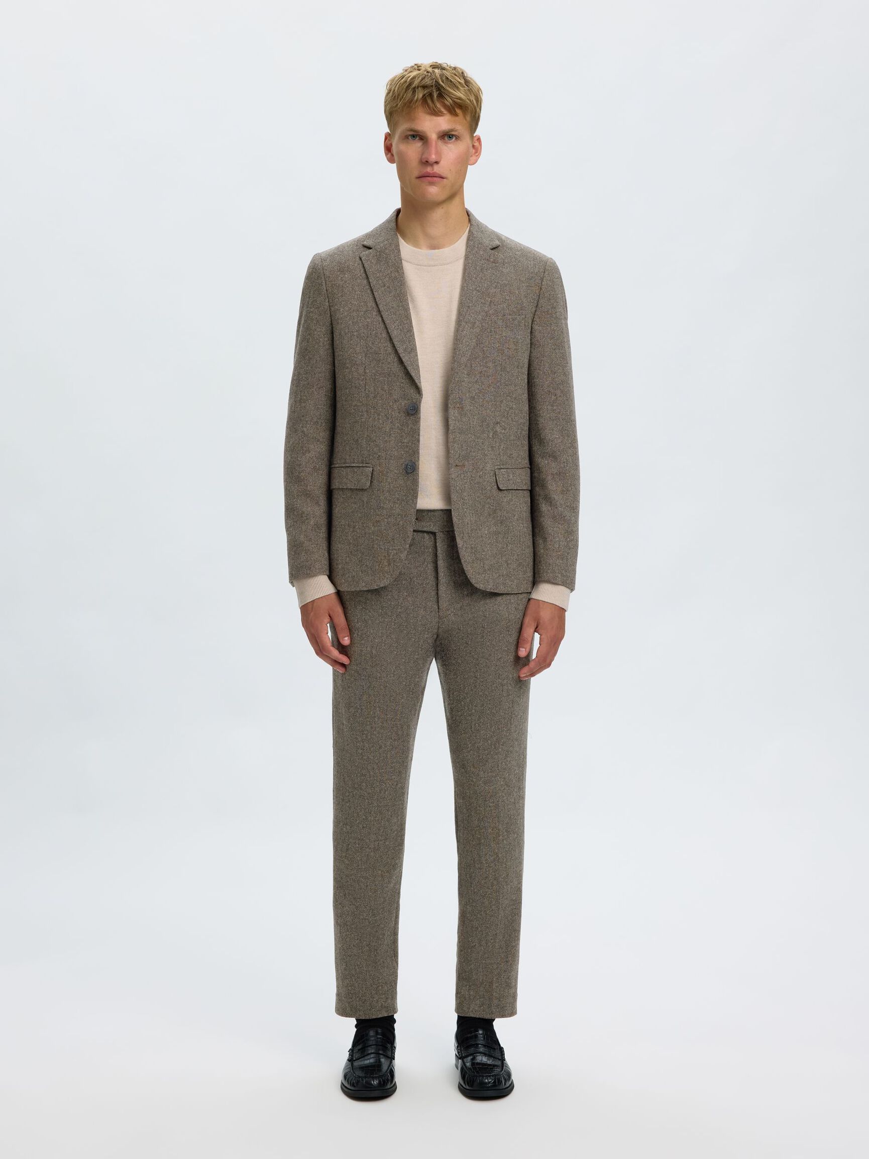 CHECKED WOOL BLEND TROUSERS, Brownie, highres