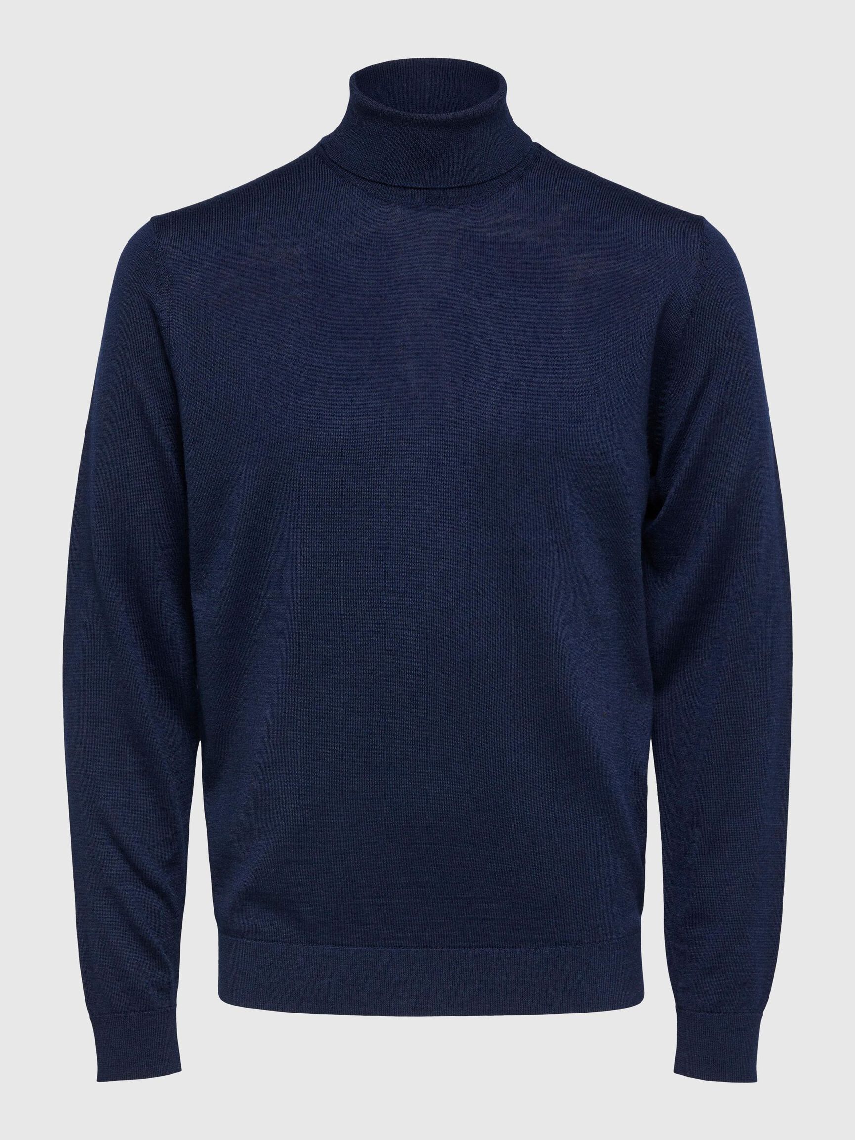 SLIM FIT WOOL BLEND TURTLENECK, Navy Blazer, highres