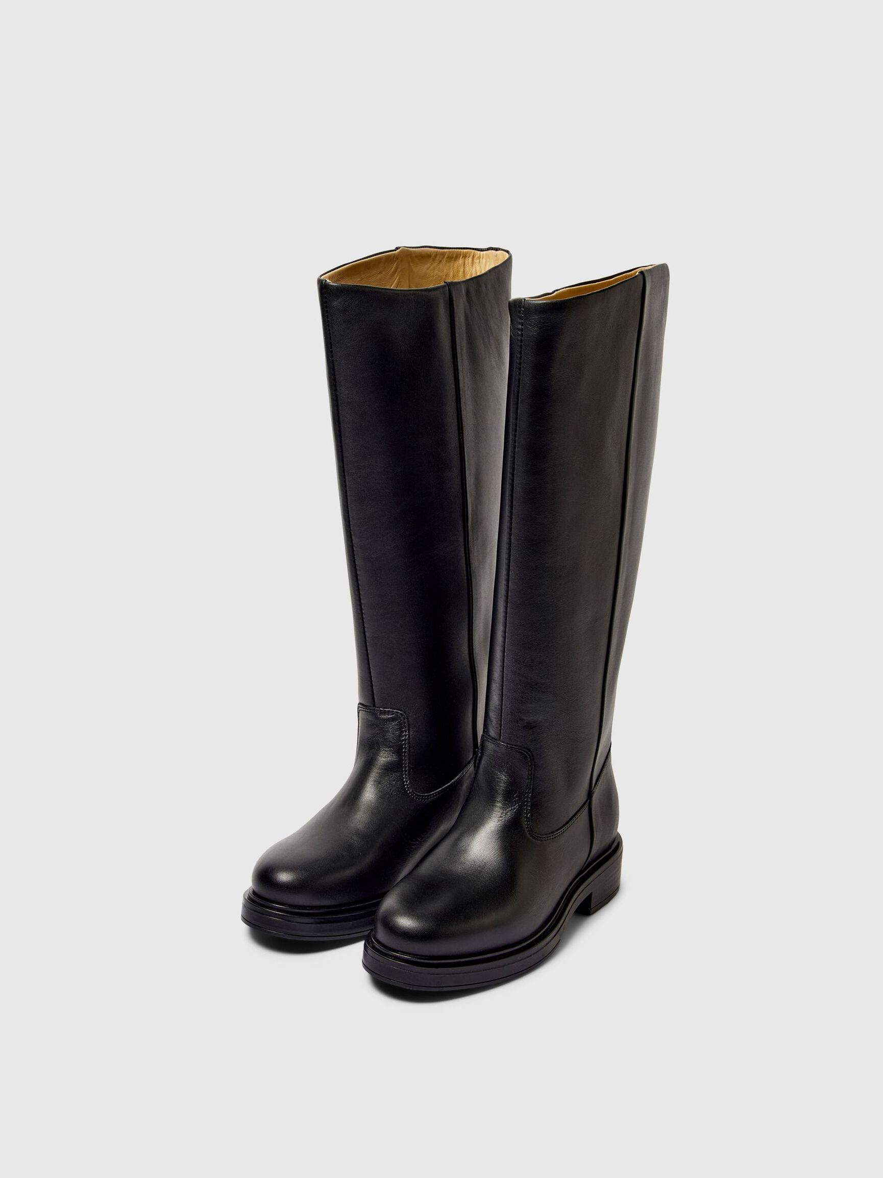 LÆDER KNÆHØJE STØVLER, Black, highres