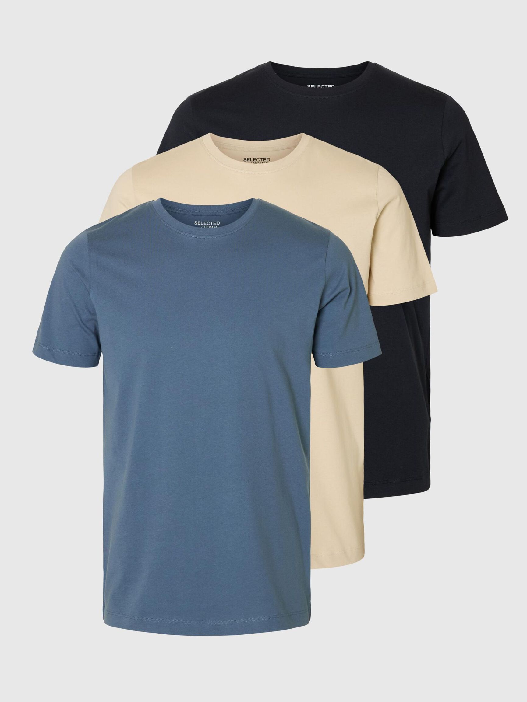 3-PACK COTTON T-SHIRT, Oatmeal, highres