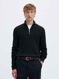 HALF-ZIP PULLOVER, Black, highres